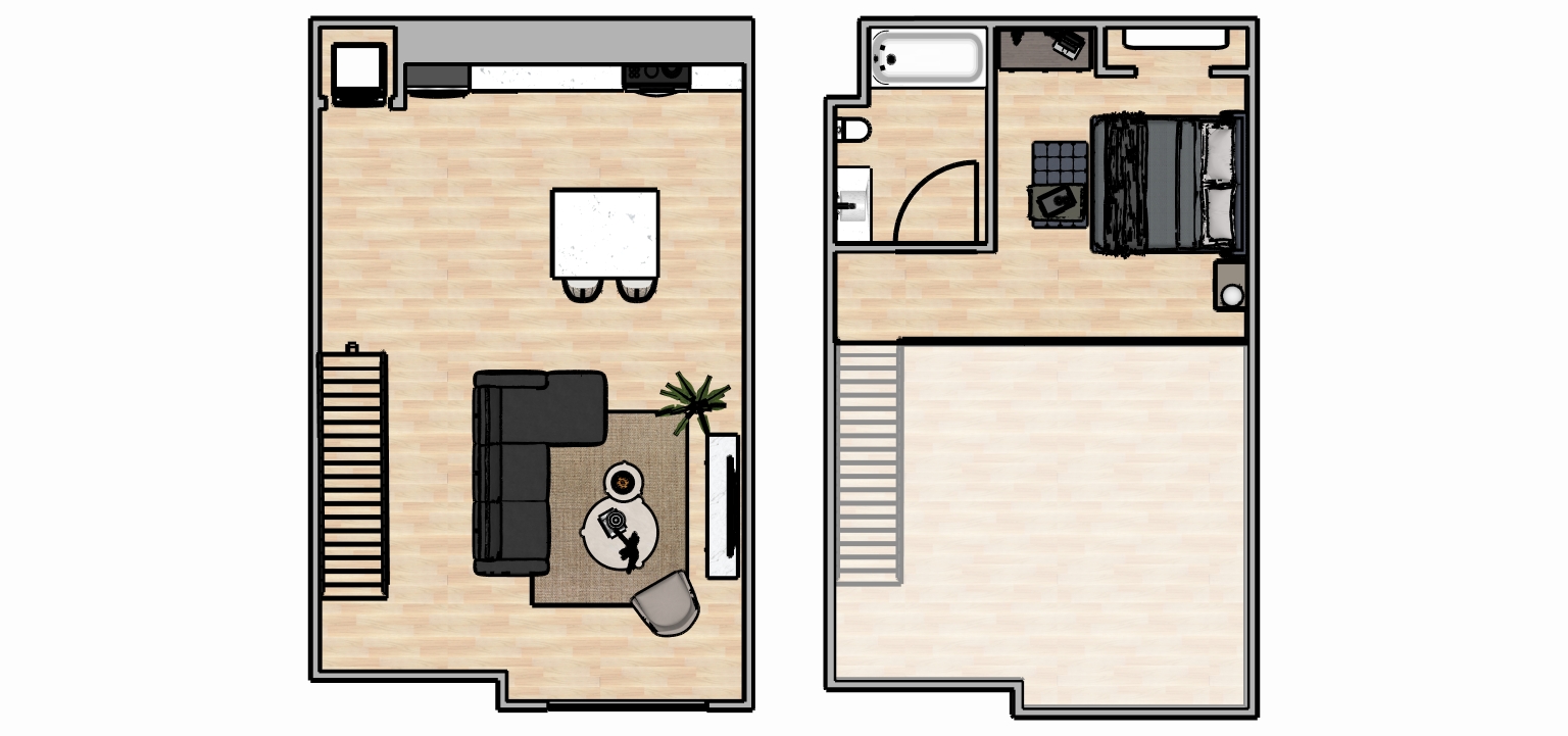 1 Bed 1 Bath Loft - Floor Plan Left