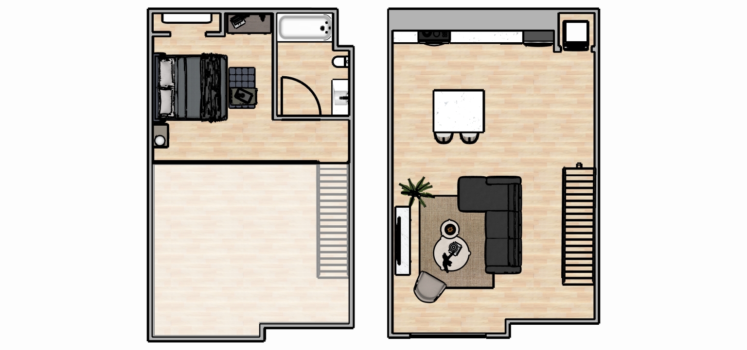 1 Bed 1 Bath Loft - Floor Plan Right