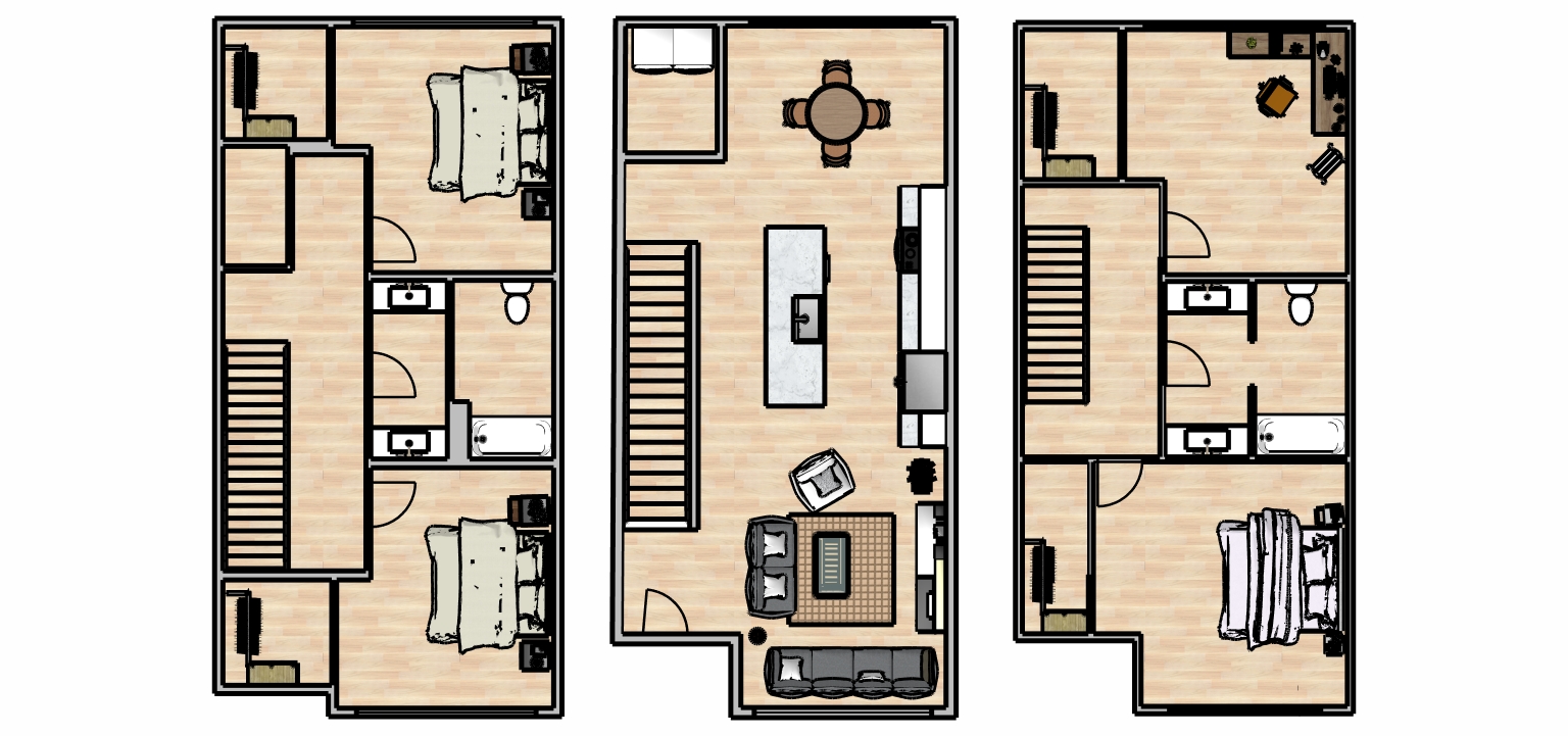 4 Bed 2 Bath Townhouse - Floor Plan