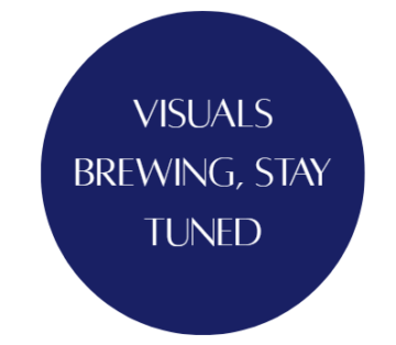 Dark blue circle with white text saying visuals brewing